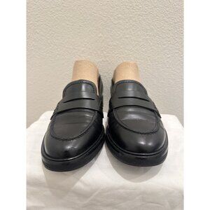 Flattered Sara Black Leather Slip On Almond Toe Flats Penny Loafers